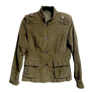EDDIE BAUER Corduroy Military Button Front Blazer Jacket Army Green S